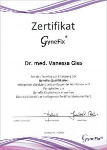 GyneFix-Zertifikat Frau Dr. Gies